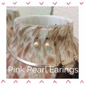 Pink Pearl & Black Diamond Dangle Earings