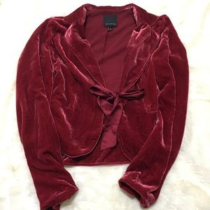 The Limited Velvet burgundy blazer tie front