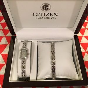 Citizen Eco-Drive Crystal Watch/Bracelet Set