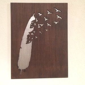 Feather Wood Wall Art Walnut on Silver!