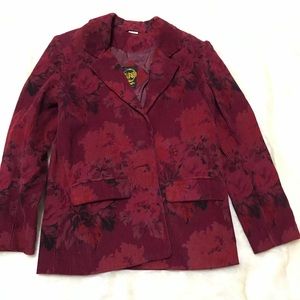 FoxRun Floral Burgundy Vintage Blazer Size 7/8 🐺