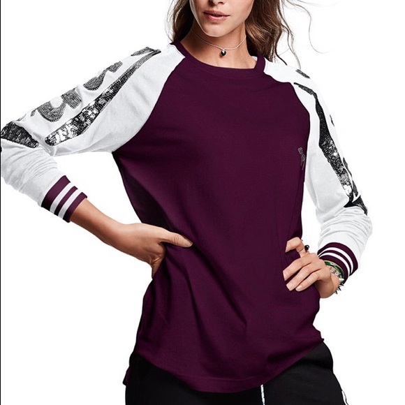 VICTORIA'S SECRET BLING BLACK ORCHID CAMPUS TEE LS