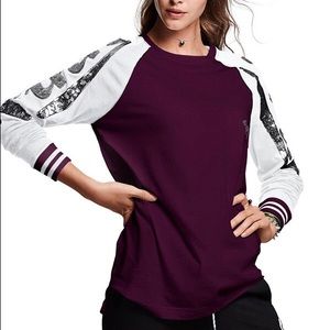 VICTORIA'S SECRET BLING BLACK ORCHID CAMPUS TEE LS