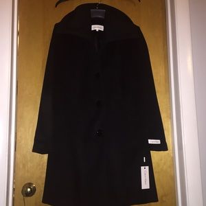 NWT Calvin Klein long black wool peacoat size 2