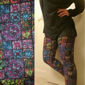 Lularoe OS unicorn stain glass leggings NWT