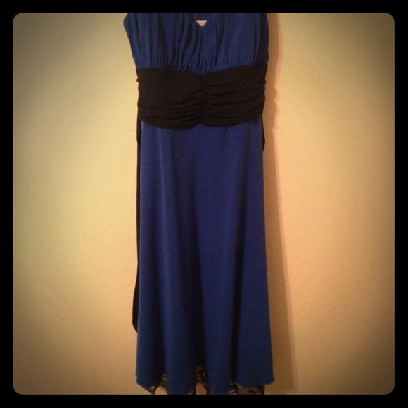 Blue semi formal dress with lace bottom