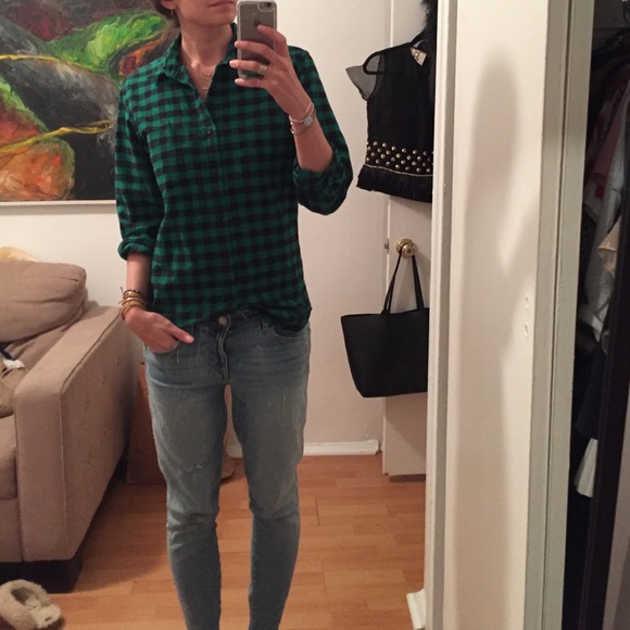 J.Crew Green and Black Plaid Button Down