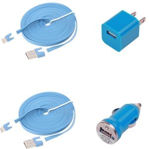 Lt Blue 2x 10FT (3m) Flat iPhone Cables & Chargers