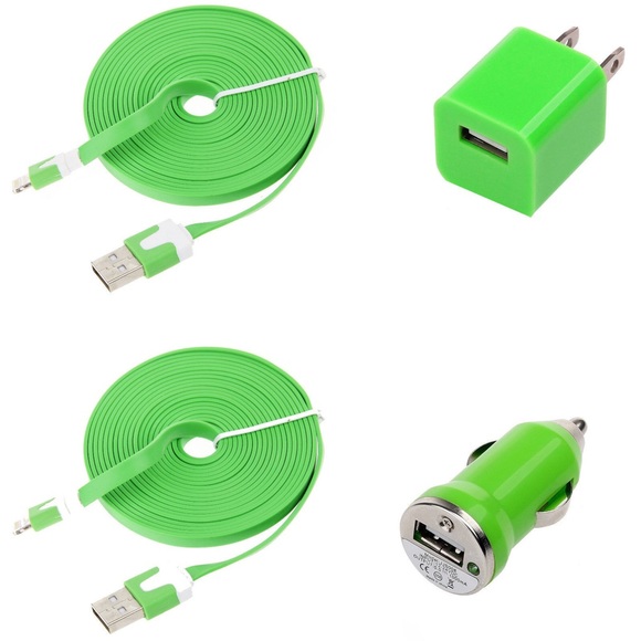 Green 2x 10 FT (3m) Flat iPhone Cables & Chargers - Picture 1 of 1