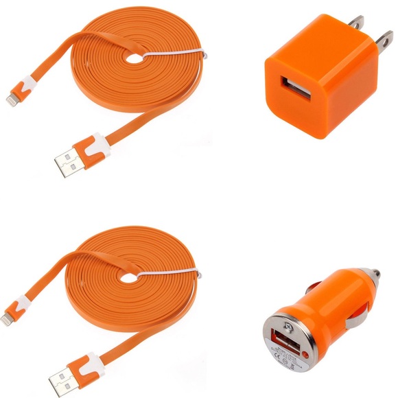 Orange 2x 10FT (3m) Flat iPhone Cables & Chargers - Picture 1 of 1