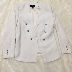 H&M White Blazer Open Front Button Details