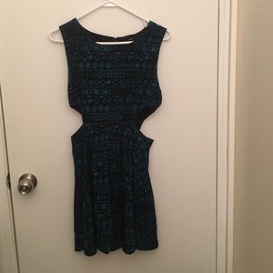 Forever 21 Black and Blue Print Cut Out Dress