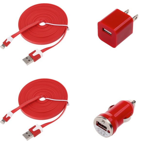 Red 2x 10 FT (3m) Flat iPhone Cables & Chargers - Picture 1 of 1