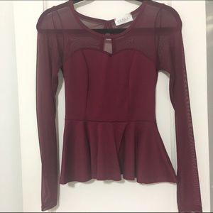 Fall Holiday mesh-sleeve peplum top