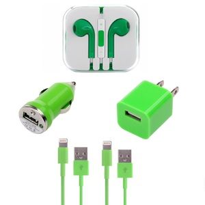 Green iPhone Bundle- Headphones, Cables, Chargers