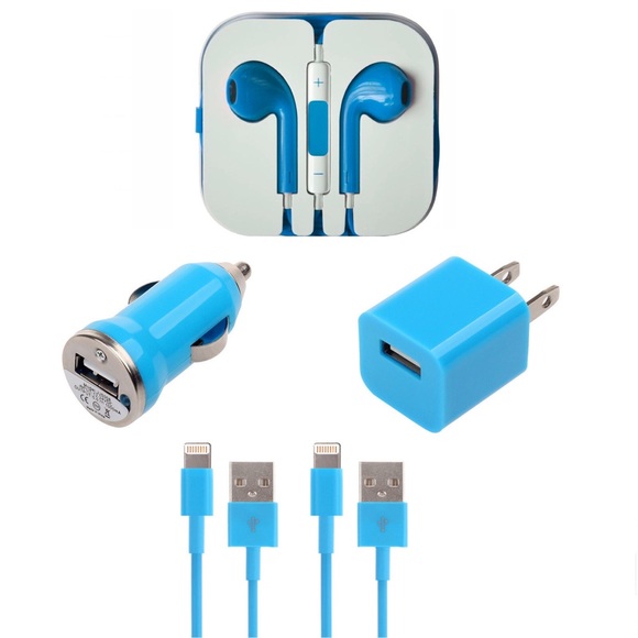 Lt Blue iPhone Bundle-Headphone, Cables, Chargers - Picture 1 of 1