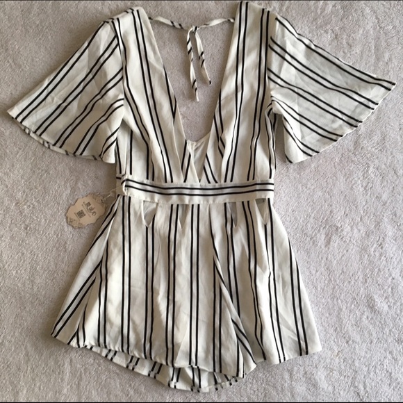 NWT! Deep V striped romper.