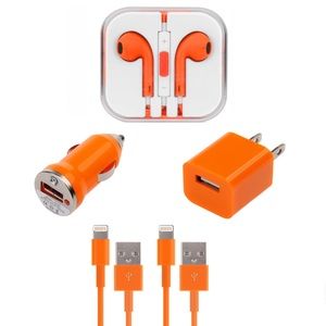 Orange iPhone Bundle-Headphone, Cables, Chargers
