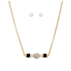 🎹📿👂🏼Gold Tone White & Black Threaded Bar Necklace Set