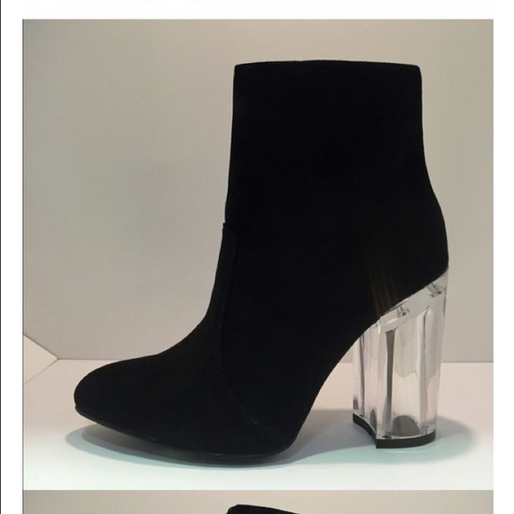 Restock!!Black suede clear heel booties - Picture 3 of 4