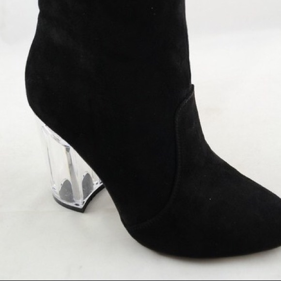 Restock!!Black suede clear heel booties - Picture 4 of 4
