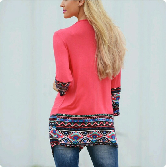 AZTEC ROSE PINK TRIBAL PRINT SMALL CARDIGAN - Picture 3 of 4