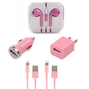 Pink iPhone Bundle-Headphone, Cables, Chargers