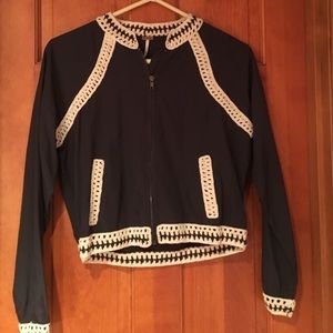 Free People crochet baseball jacket
