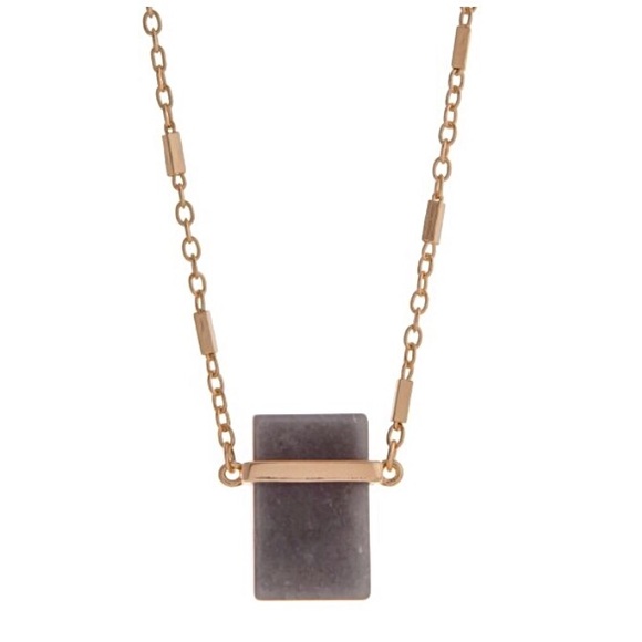 🌎📿Gold Tone Gray Stone Pendant Necklace