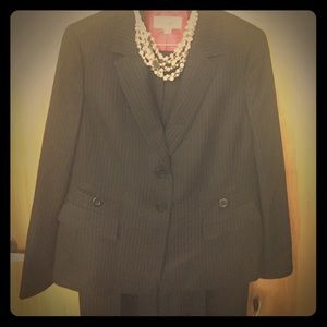 Le Suit black and pink pinstripe pant suit 14 NWT