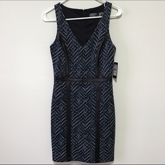 NWT GUESS navy dress with leather detail