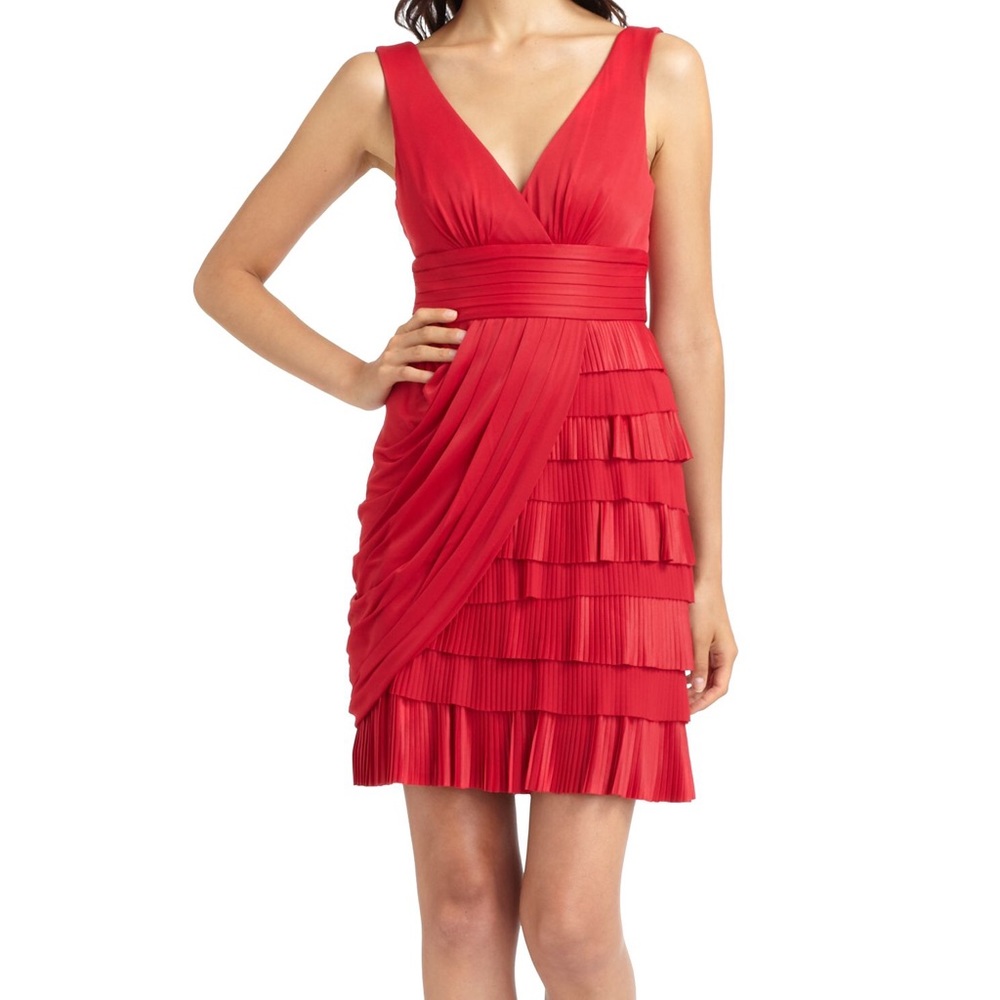 BCBG MAXARIA Red Ruffle V-Neckline Cocktail Dress