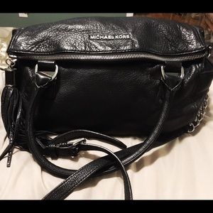 Black leather michael kors 2 way tote bag