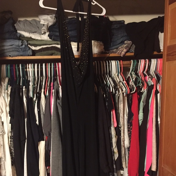 Large Black with gold detailing halter jumpsuit