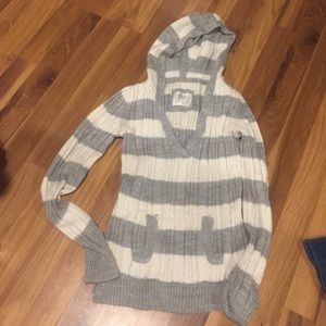 Gray and white striped justice hoodie sweater s 14