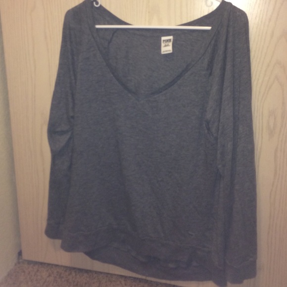 Grey PINK v neck long sleeve