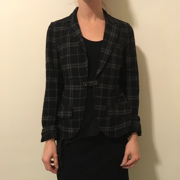 Free People Jackets & Blazers - FREE PEOPLE Black Plaid Wool Blazer Jacket