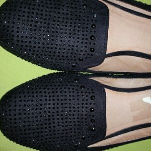 Elegant black jeweled suede flats