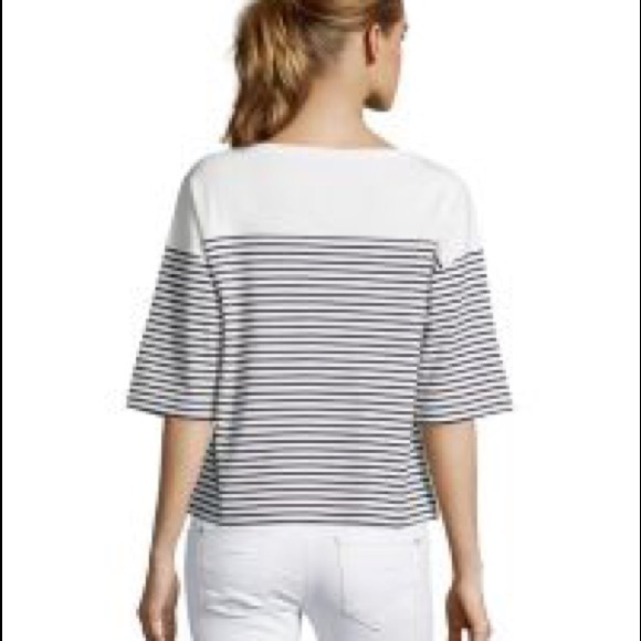 THEORY Jersey Knit 3/4 Sleeve Striped Tee - Picture 2 of 4