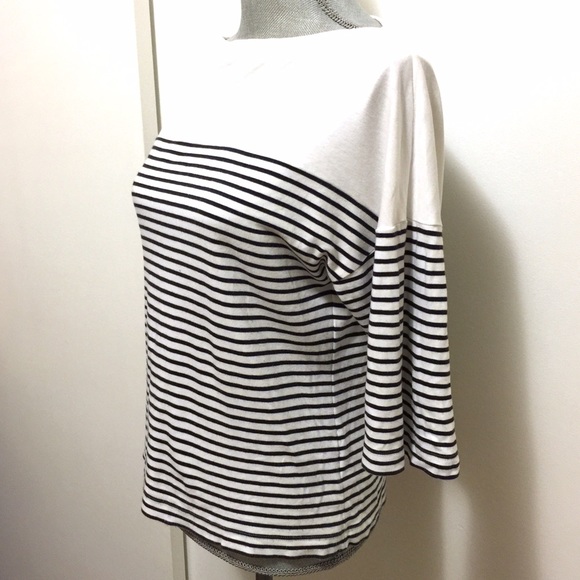 THEORY Jersey Knit 3/4 Sleeve Striped Tee - Picture 3 of 4
