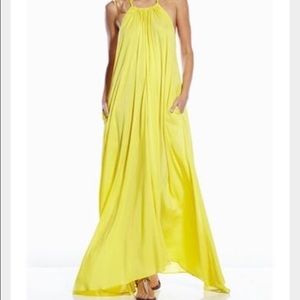 Bright yellow halter maxi dress by Elan