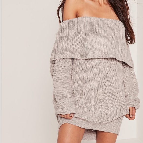 NWT Missguided Grey Chunky Bardot Mini Dress sz 6