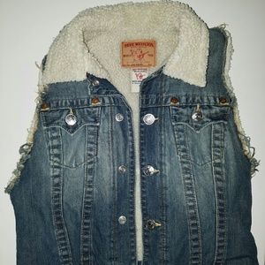 True Religion sherpa fleece lined denim vest