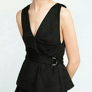 Black Zara Suedette belted top