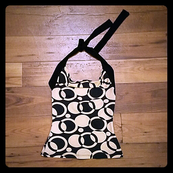 Cream and black halter open back top