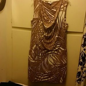 New York & Co Stretch cream/brown sleeveless dress