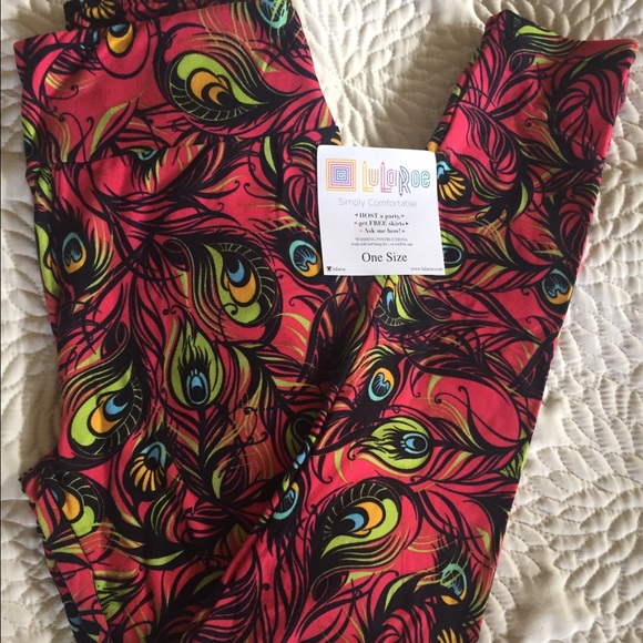 Lularoe Pink Lime Peacock Feathers OS NWT