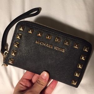 Studded Black Michael Kors Wristlet Small