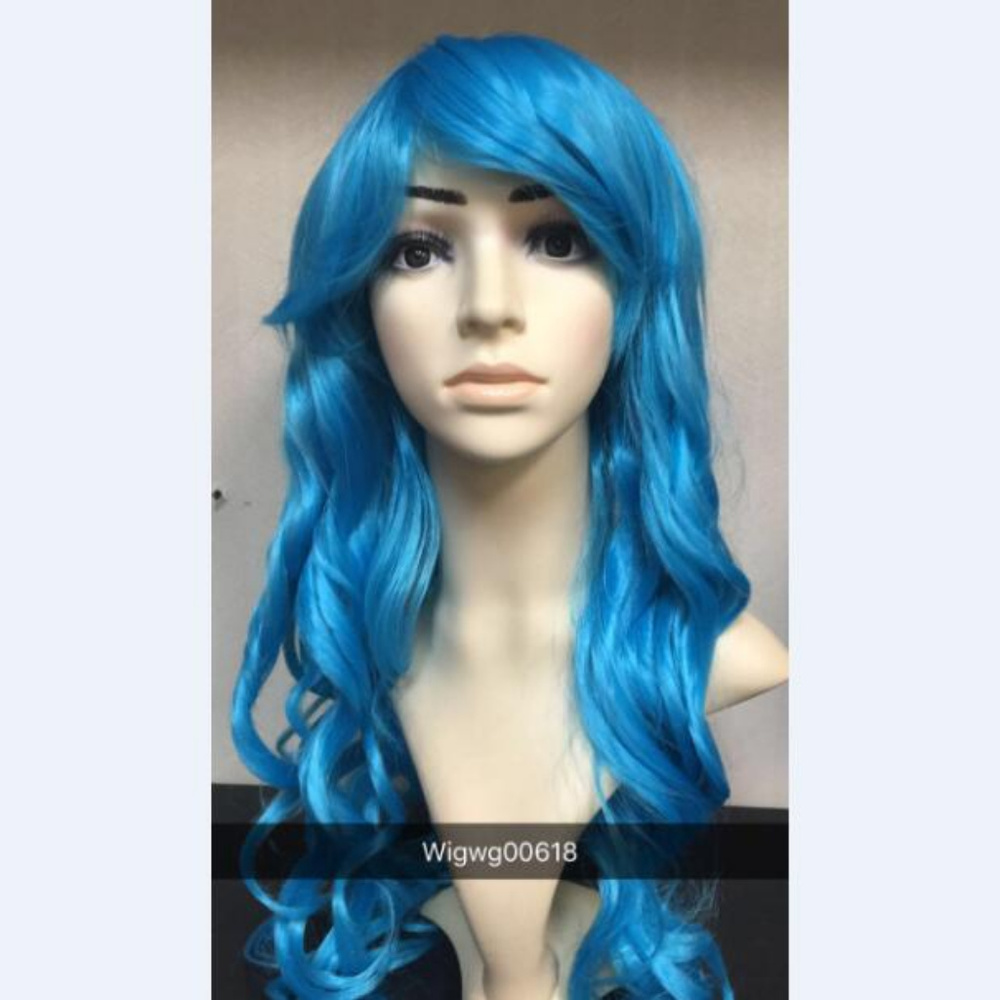 Long Curly Synthetic Lolita Costume Wig - Blue