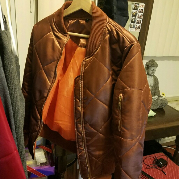 Bronze Puffer Bomber Jacket